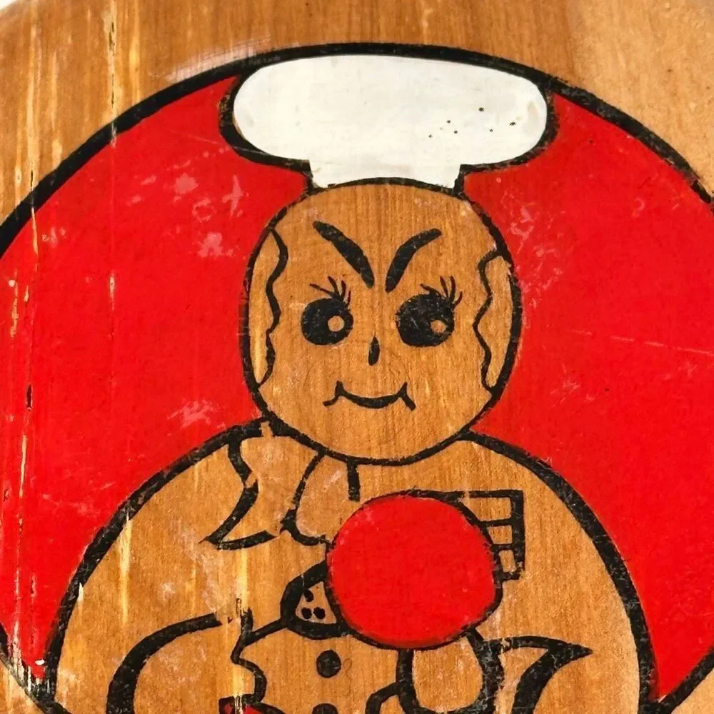 Vintage Wooden Hamburger Patty Press with a Hand Painted Chef